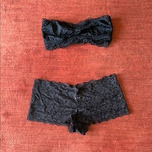 Black Lace Bandeau and Boyshort Set
